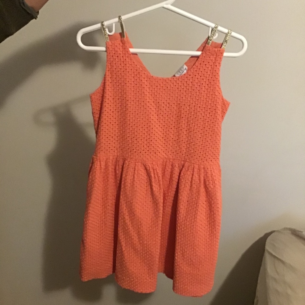 Girls Size 5 Orange Dress with Gold Straps